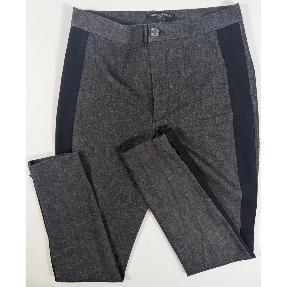 Banana Republic Sloan Womens 2 Gray Black Tuxedo Stripe Ankle Zip Pants